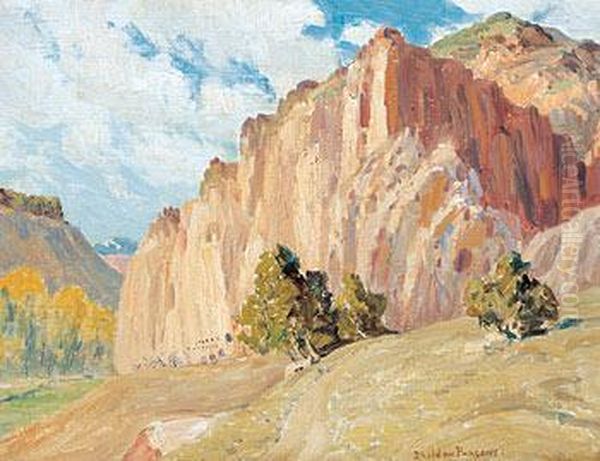 Prehistoric Cliff Dwellings, Puye Oil Painting by Sheldon Parsons