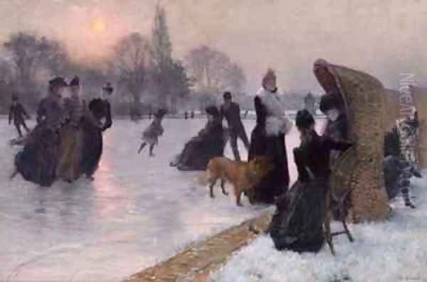 Ice Skaters Oil Painting by Henri-Lucien Doucet