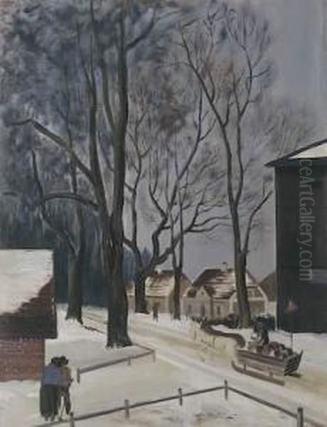 Dorfstrasse Im Winter. Oil Painting by Alfred Partikel