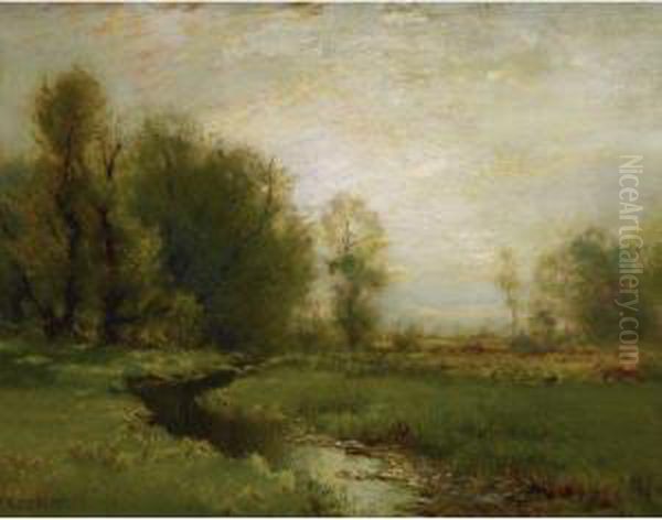 A Stream Through The Meadow Oil Painting by Arthur Parton