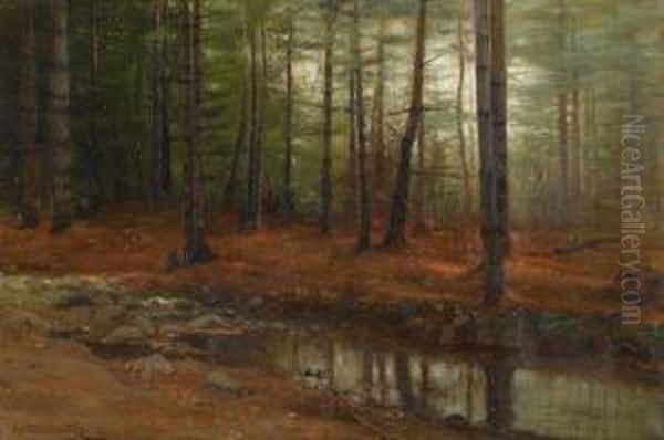 A Woodland Stream At Dusk Oil Painting by Arthur Parton