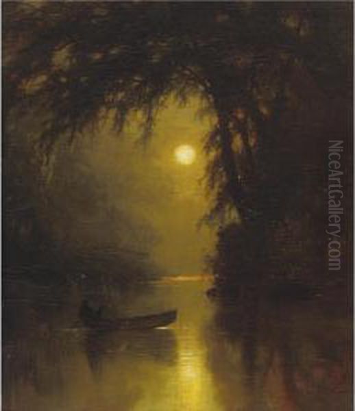 Moonlit Landscape Oil Painting by Arthur Parton