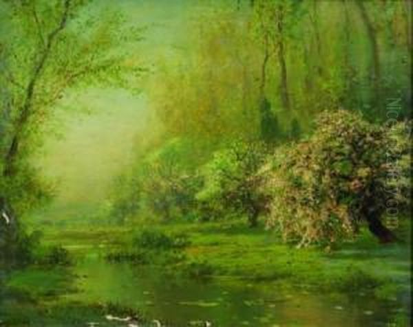 Orchard In Bloom Oil Painting by Arthur Parton