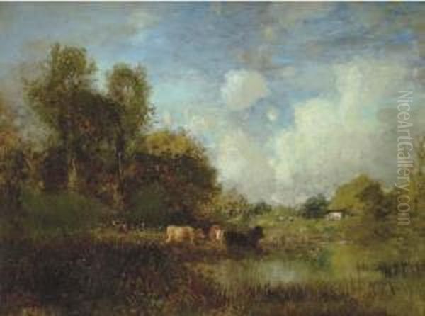 Cows Grazing Near A Stream Oil Painting by Arthur Parton