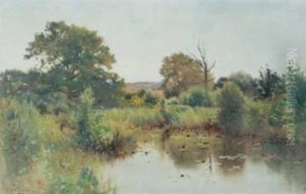 A Pool On The Medway, Kent, England. Oil Painting by Ernest Parton