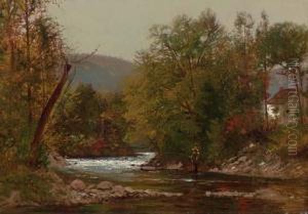 Trout Fishing Oil Painting by Ernest Parton