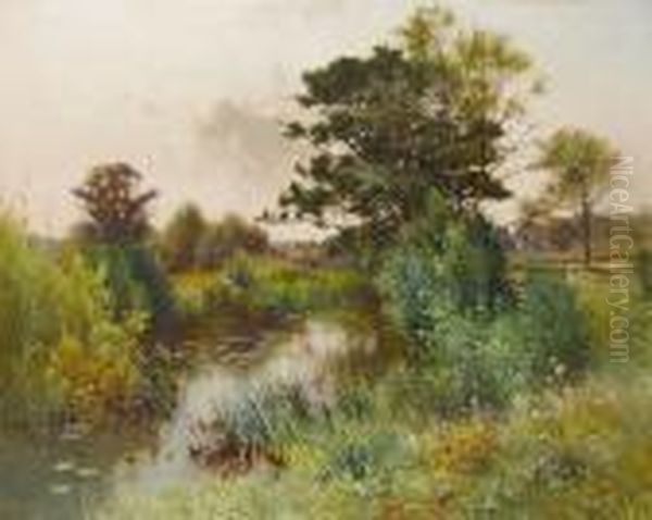 A Riverbank Oil Painting by Ernest Parton