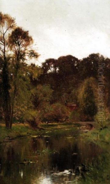 River Landscape Oil Painting by Ernest Parton