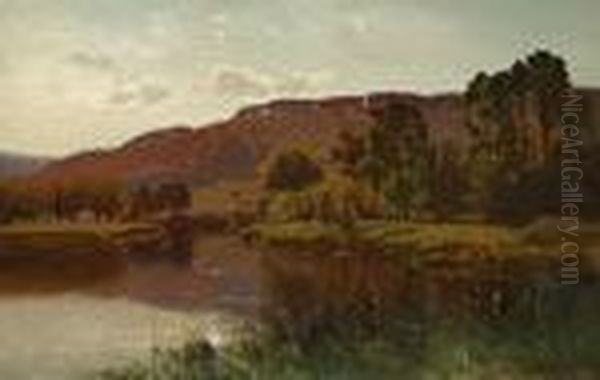 River Landscape Oil Painting by Ernest Parton