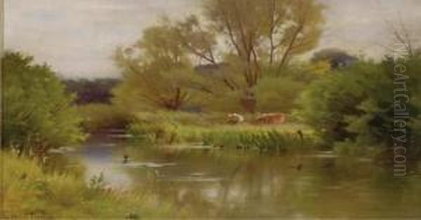 On The Nadder, Wiltshire; Also A Companion Painting Oil Painting by Ernest Parton