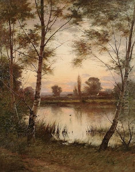 River Landscape Oil Painting by Ernest Parton