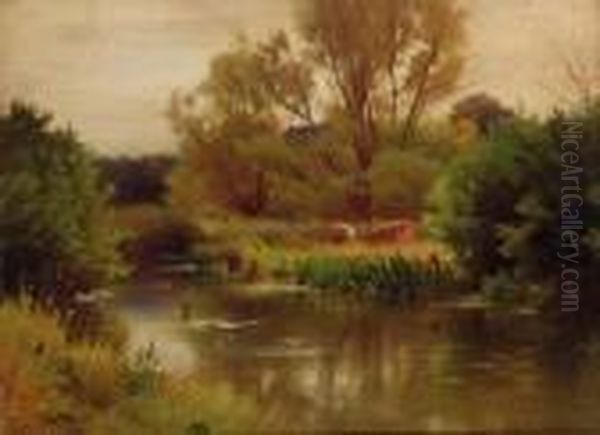 On The Nadder, Wiltshire Oil Painting by Ernest Parton