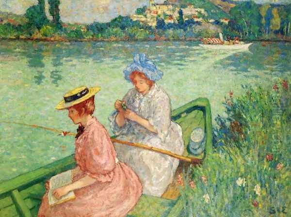 Women Fishing Oil Painting by Georges dEspagnat