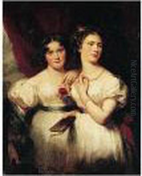 Both Three-quarter Length, Standing, Wearing White Dresses Oil Painting by John Partridge