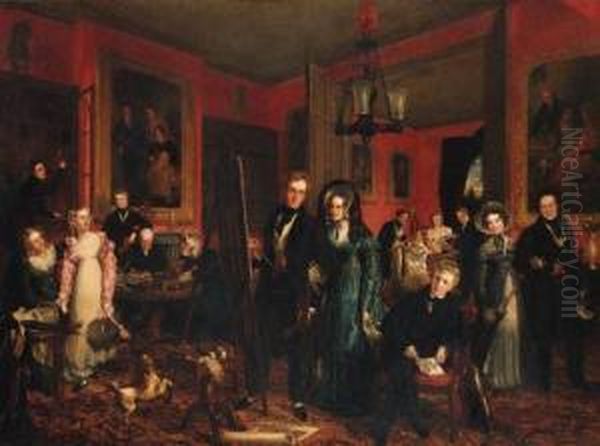 Group Portrait Of The Artist And Other Members Of The Partridgefamily, In His Studio Oil Painting by John Partridge