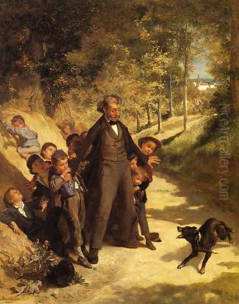 Protecting the School Children Oil Painting by Andre Henri Dargelas