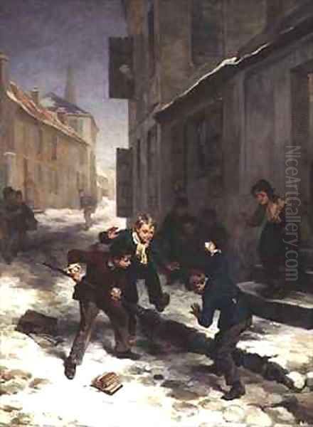 Children Chasing a Rat Oil Painting by Andre Henri Dargelas