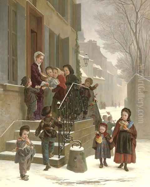 New Year's day Oil Painting by Andre Henri Dargelas