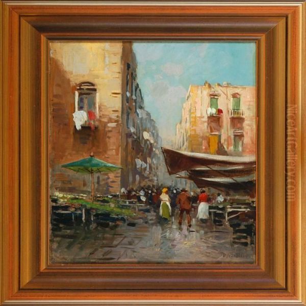 A Market Scenery Oil Painting by Lazzaro Pasini