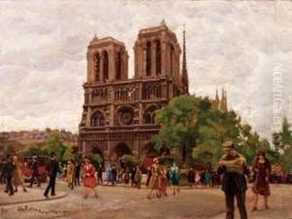 Notre Dame A Parigi - 1926 Oil Painting by Lazzaro Pasini