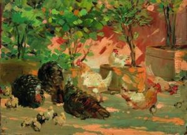 Galline Oil Painting by Lazzaro Pasini