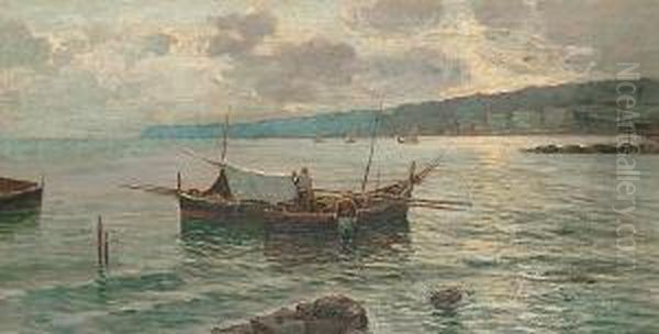 The Harbour At Sunset; Bringing In The Catch Oil Painting by Lazzaro Pasini