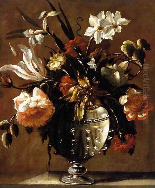 Vase of Flowers c. 1650 Oil Painting by Diego Valentin Diaz