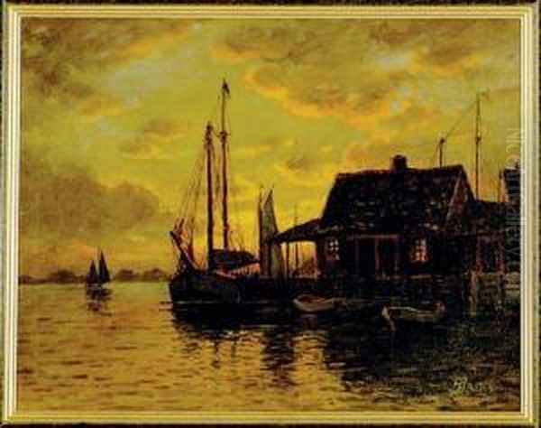 Sundown At The Harbor Oil Painting by William Frederick Paskell