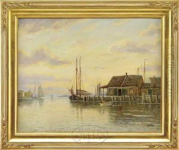 Sunset Harbor Oil Painting by William Frederick Paskell