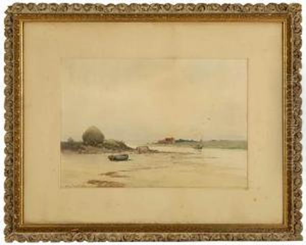 Coastal Inlet With Haystack And Boats Oil Painting by William Frederick Paskell