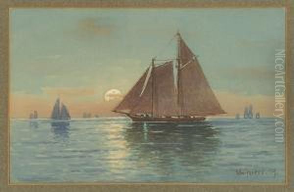 Schooner Under Moonlight by William Frederick Paskell