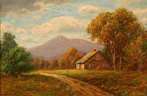 New England Mountain Landscape With Log Cabin by William Frederick Paskell