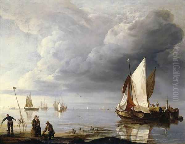 Small Dutch Vessels in a Calm after 1670 Oil Painting by Hendrik Jakobsz. Dubbels