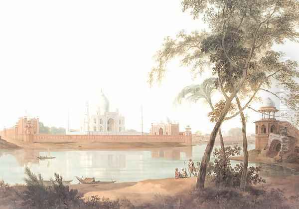 View of the Taj Mahal at Agra taken from the opposite side of the River Jumna Oil Painting by Thomas Daniell