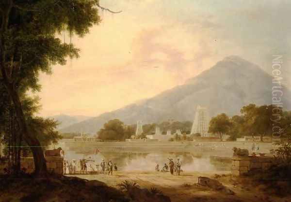 The temple at Tirukalikundran, Tinnevelly District Oil Painting by Thomas Daniell