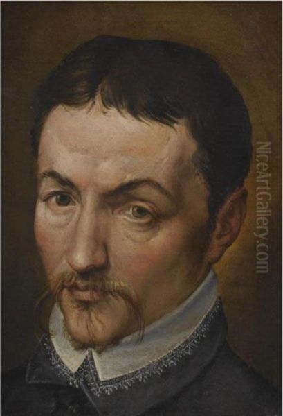 Portrait Of A Man, Head And 
Shoulders, Wearing A Moustache And A Black Shirt With A White Collar Oil Painting by Bartolomeo Passarotti