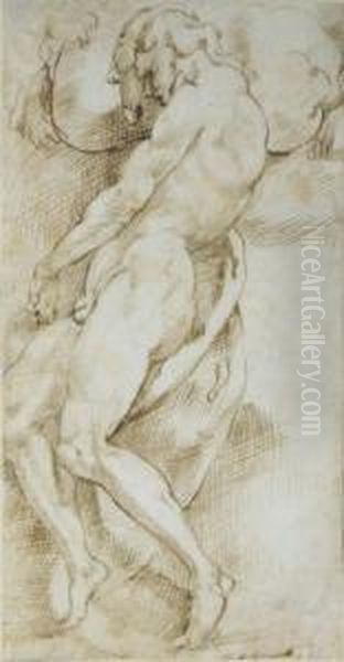 A Nude Man Carrying A Boulder Oil Painting by Bartolomeo Passarotti