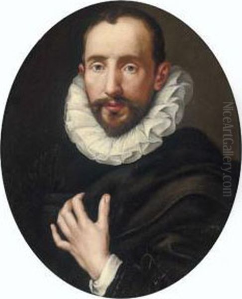 Portrait Of A Gentleman, Bust-length, Holding A Cloak With His Left Hand Oil Painting by Bartolomeo Passarotti