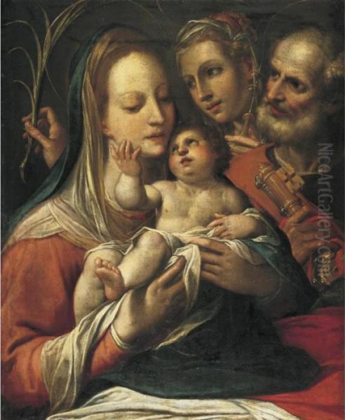 Madonna And Child With Saints Peter And Lucy Oil Painting by Bartolomeo Passarotti