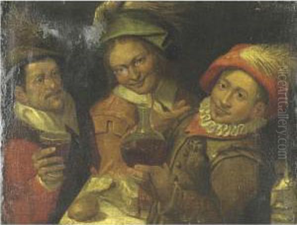 Three Men Making Merry Oil Painting by Bartolomeo Passarotti