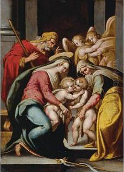 The Holy Family With Saint 
Elizabeth And The Infant Saint John The Baptist, With Two Angels Oil Painting by Bartolomeo Passarotti