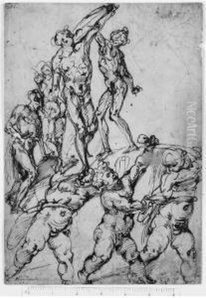 Studies Of Nudes And Putti Oil Painting by Bartolomeo Passarotti