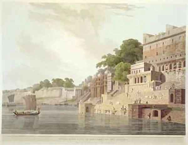 Dusasumade Gaut at Benares on the River Ganges Oil Painting by Thomas Daniell