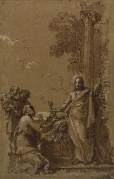 Christ Giving The Keys To St. Peter Oil Painting by Giuseppe Passeri