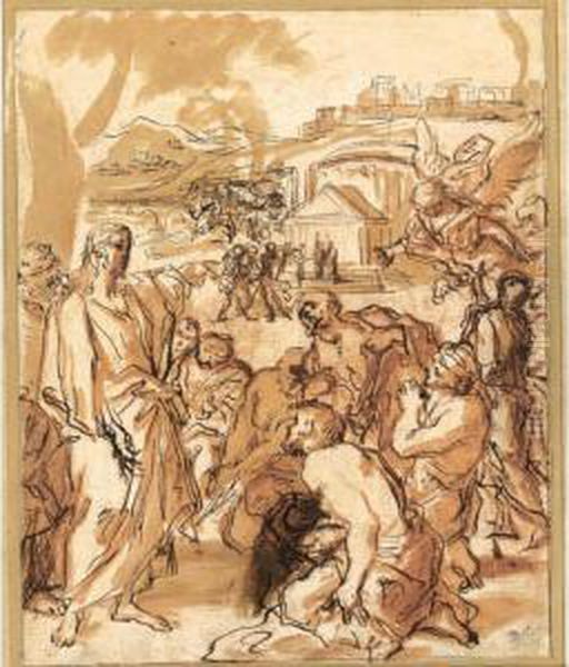 Christ Preaching Outside Jerusalem Oil Painting by Giuseppe Passeri