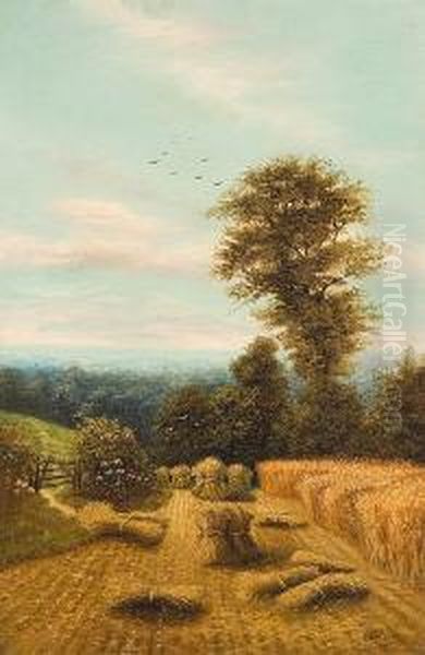 Rural Landscape With Sheaves Of Corn Oil Painting by Charles Henry Passey