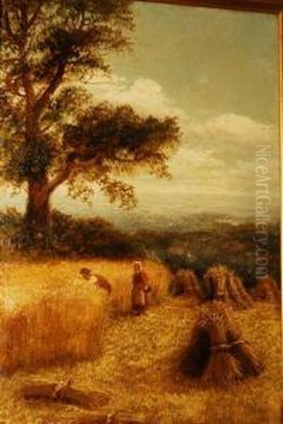 Figures Harvesting Oil Painting by Charles Henry Passey