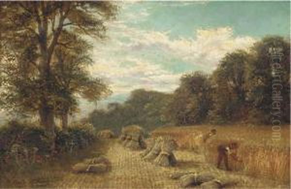 Near Harrogate, Yorkshire; And Harvesting Oil Painting by Charles Henry Passey