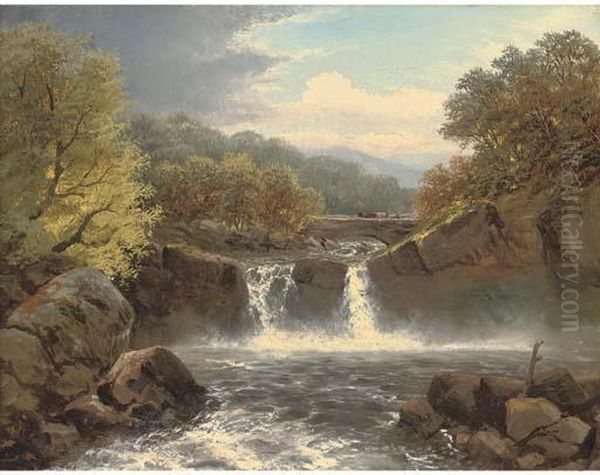 A Fall On The Wharfe, Yorkshire Oil Painting by Charles Henry Passey