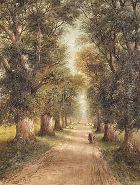 A Forest Lane Oil Painting by Charles Henry Passey